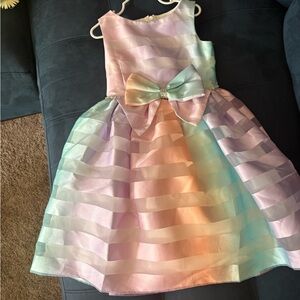 Bonnie Jean Pastel Rainbow Bow A-Line Dress